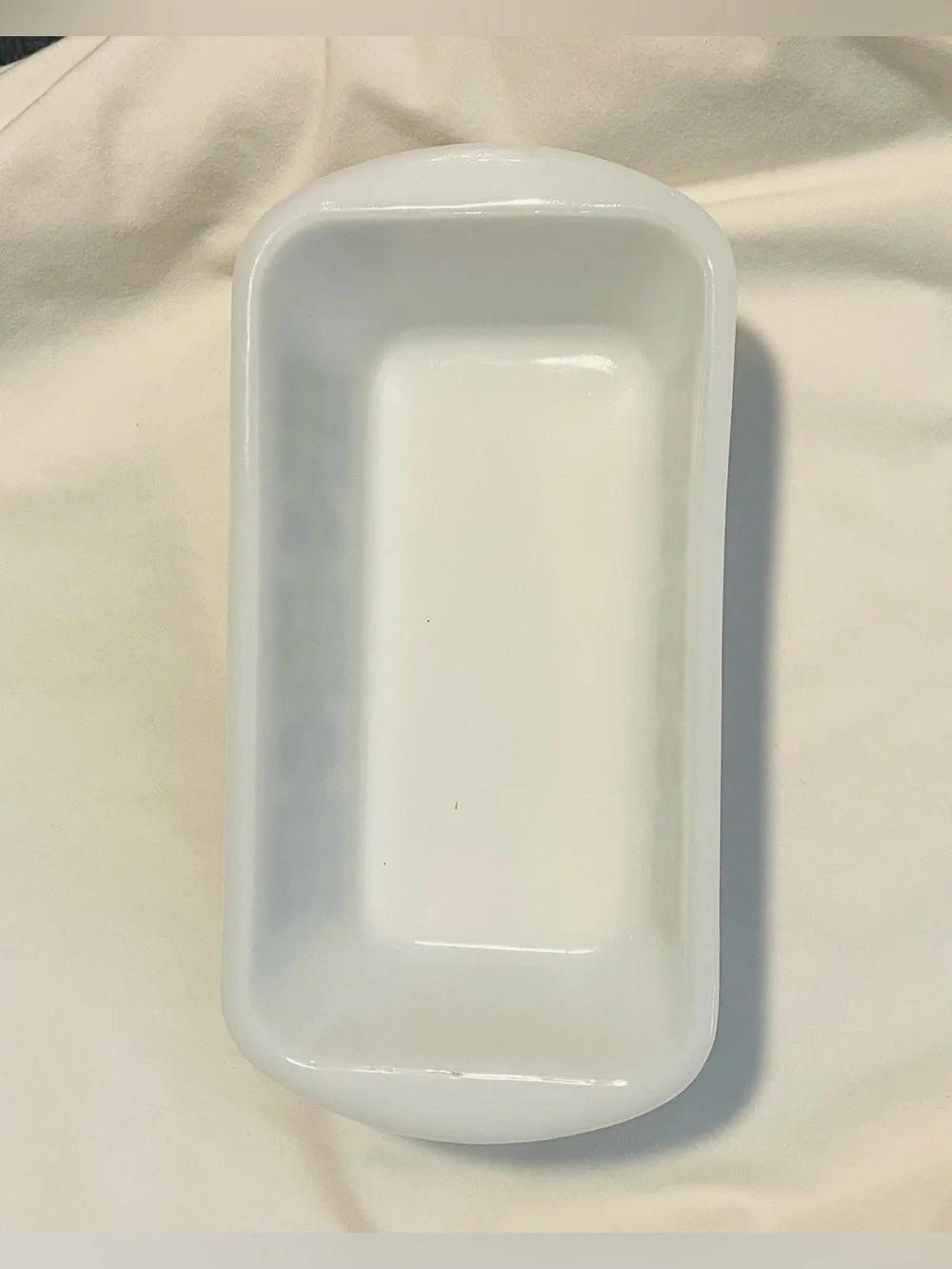 Vintage 70s Glasbake 1.5 Qt Milk Glass Loaf Pan- White/Brown Gingham/Tulips-J522